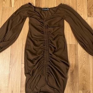 BROWN OFF THE SHOULDER PLL DRESS
